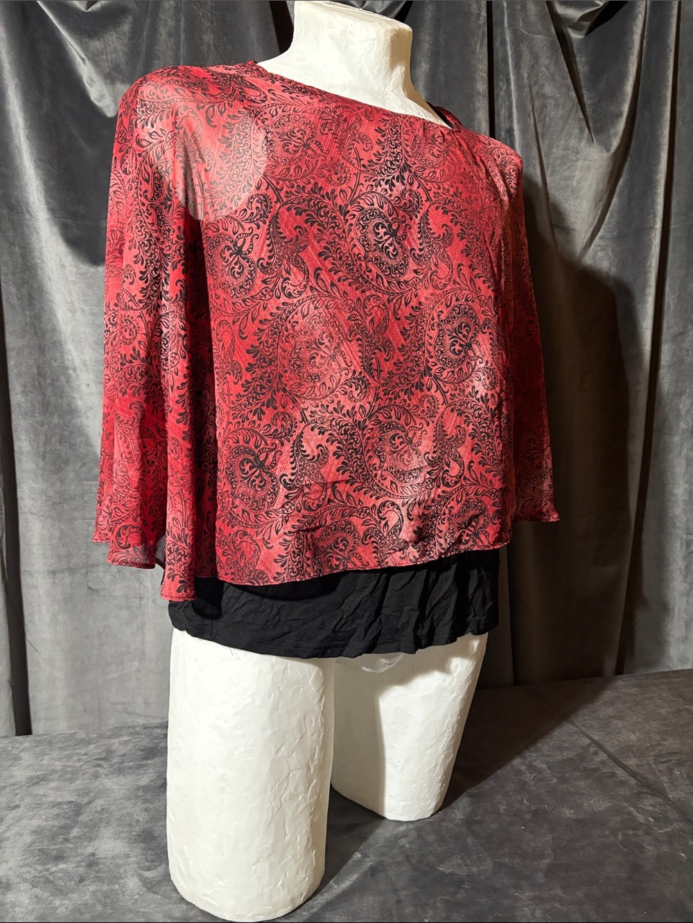 Christopher & Banks Red Printed Layered Tunic Top